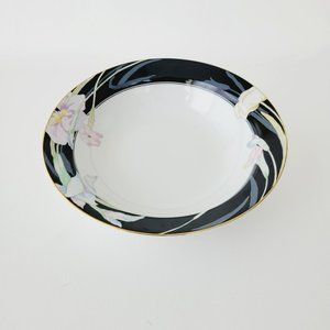 Mikasa Charisma Black Serving Bowl 9 1/8", Retro 1980s Black, Pink, Blue Floral